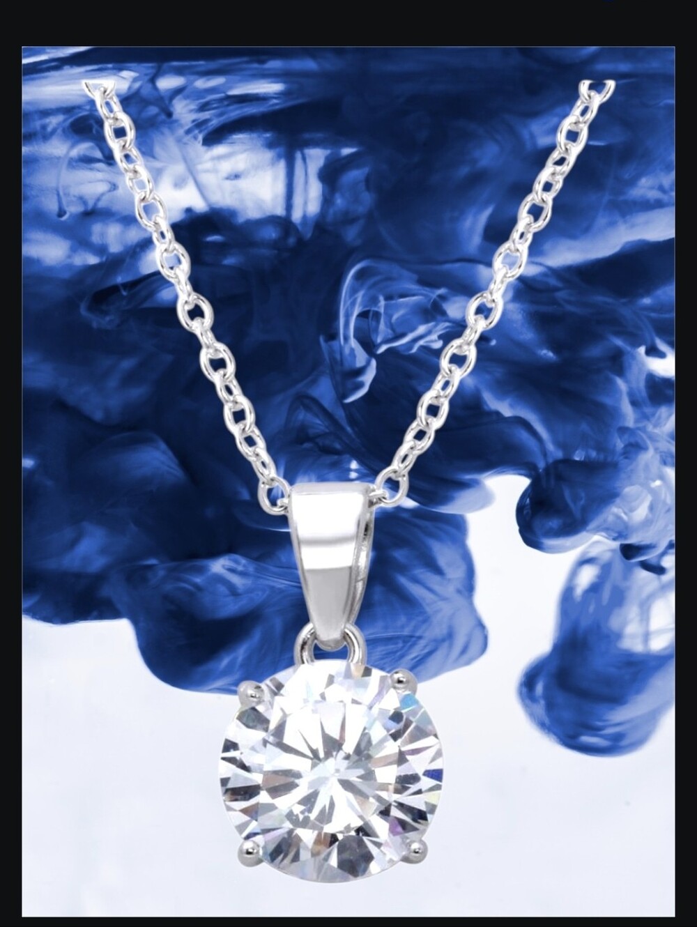 Classic Silver Solitaire Pendant Necklace with Clear Crystal